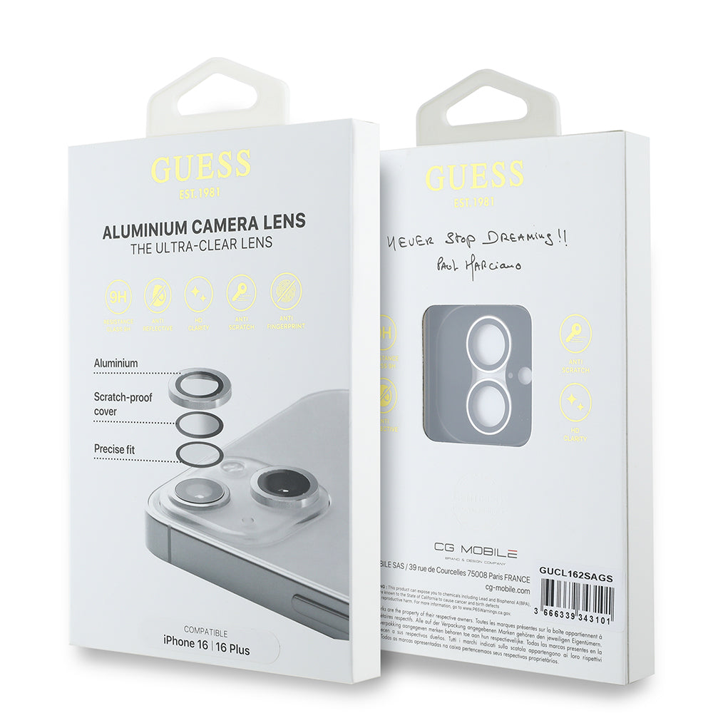 Guess iPhone 16 Plus Orjinal Lisanslı Metal Kamera Lens Koruyucu Guess iPhone 16 Plus Orjinal Lisanslı Metal Kamera Lens Koruyucu